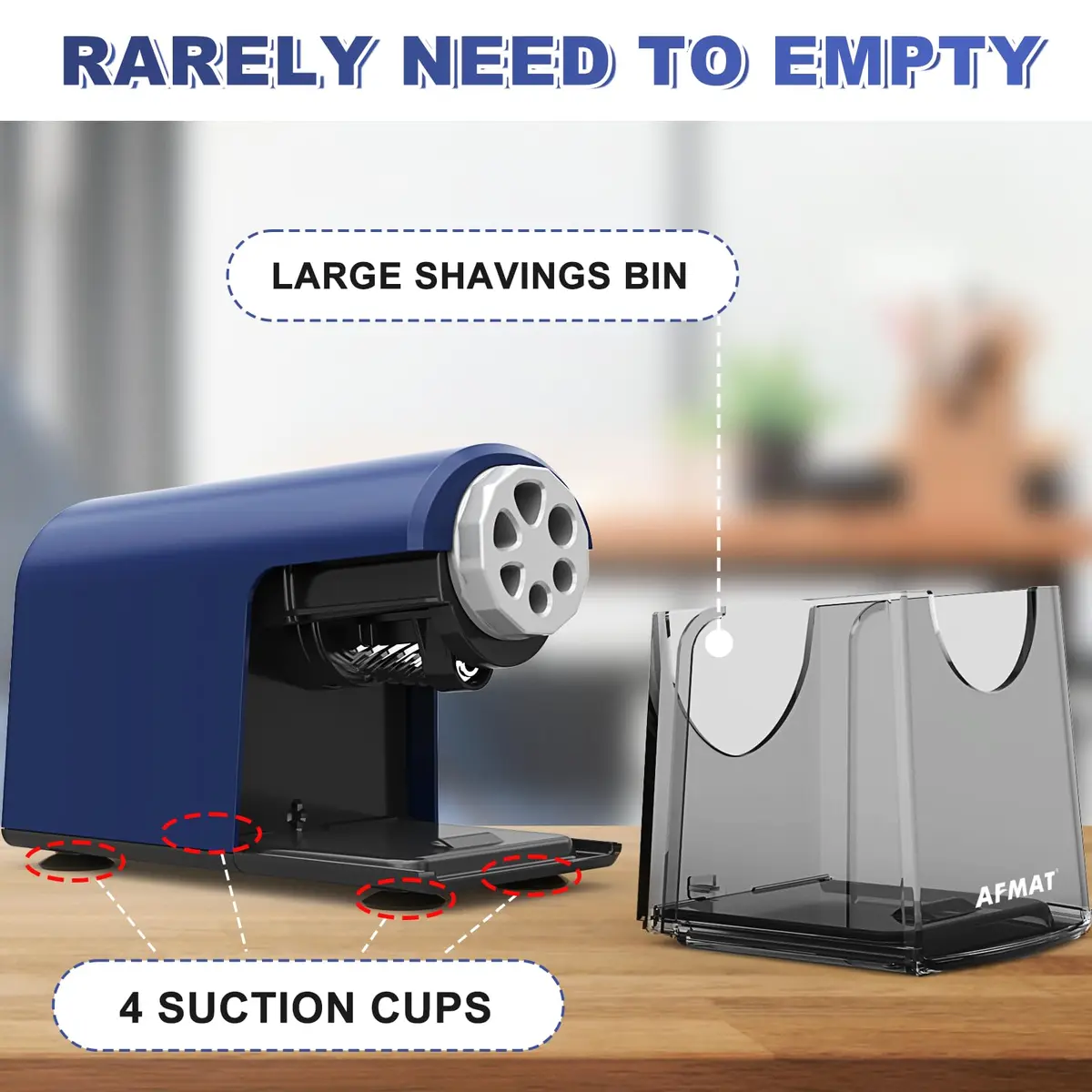 AFMAT PSX2 Heavy Duty Electric Pencil Sharpener, 6 Holes, Classroom Sharpener for 6-11mm Pencils, Auto Stop, Super Fast, Save Pencils, Blue - view 6