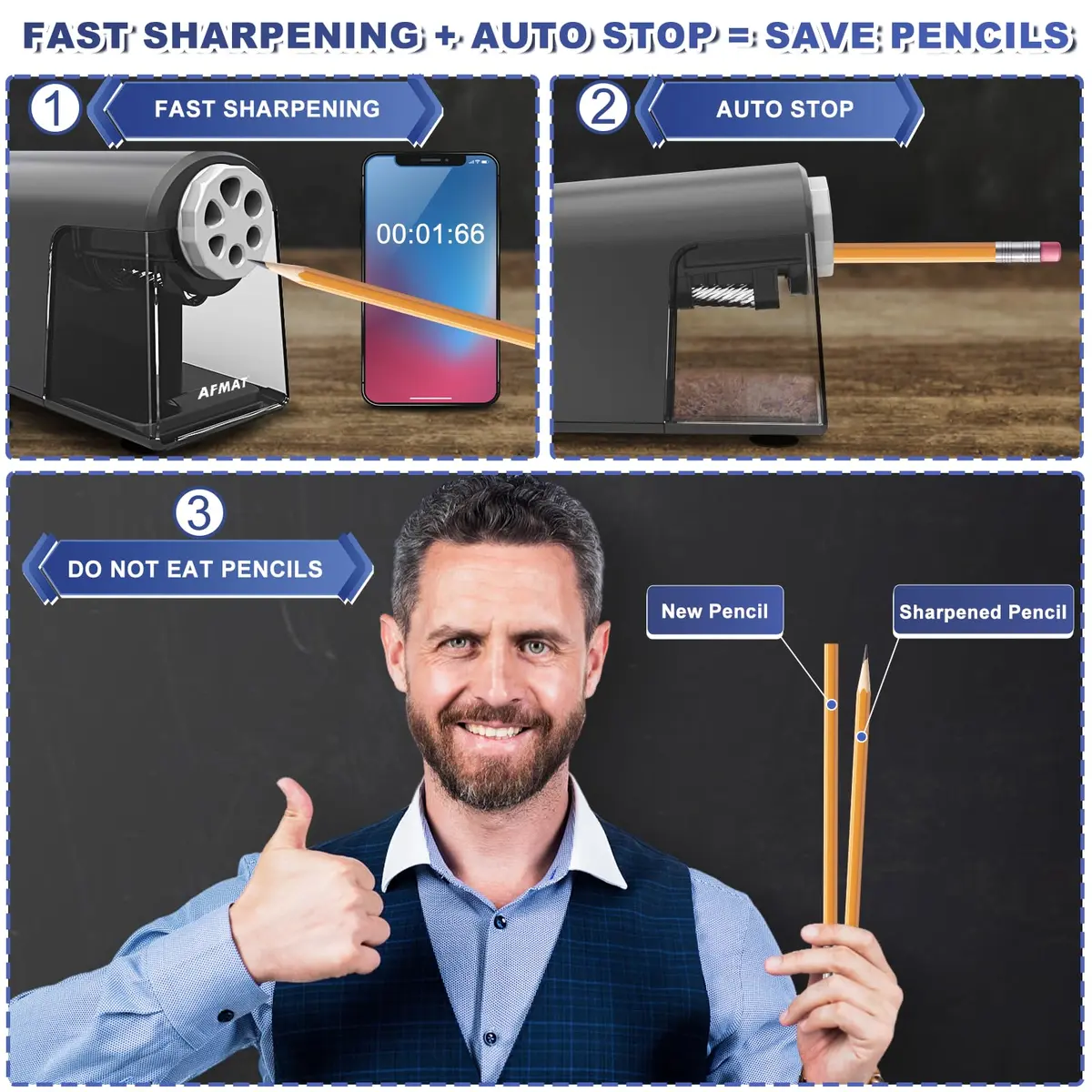 AFMAT PSX2 Electric Pencil Sharpener 156 mm (6.9 in) | Heavy Duty for 6-11mm Pencils - view 3