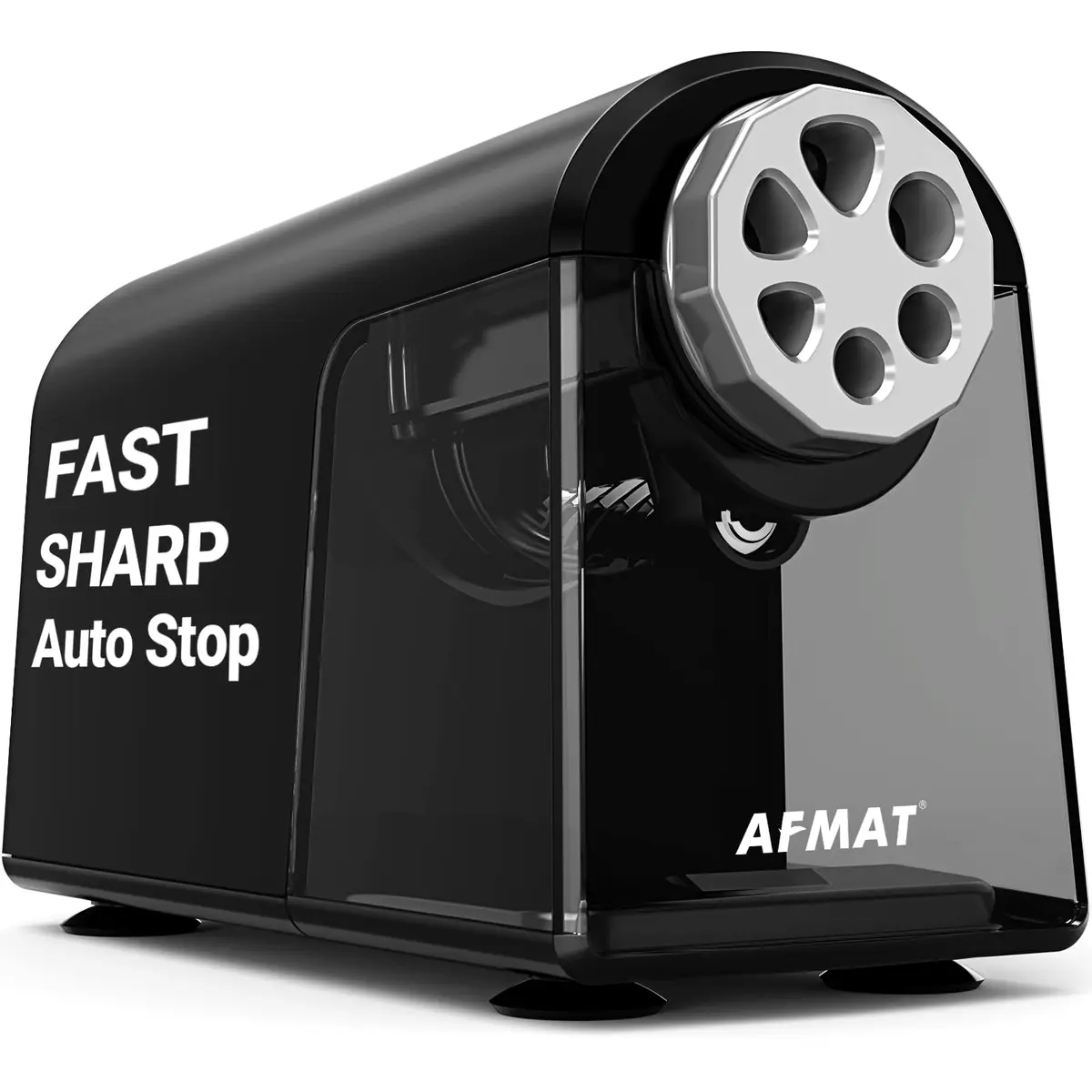 AFMAT Electric Pencil Sharpener for Classroom, 6 Holes, Heavy Duty, Black, 16 cm (6.9 in) | Auto Stop & Save Pencils - main product image