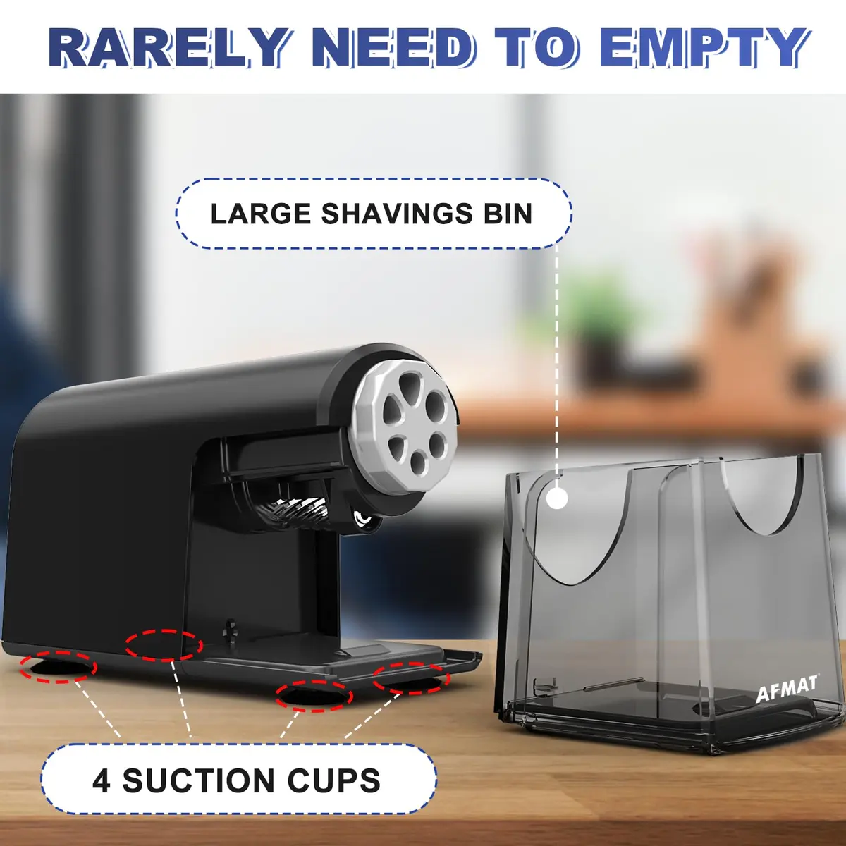 AFMAT Electric Pencil Sharpener for Classroom, 6 Holes, Heavy Duty, Black, 16 cm (6.9 in) | Auto Stop & Save Pencils - view 6