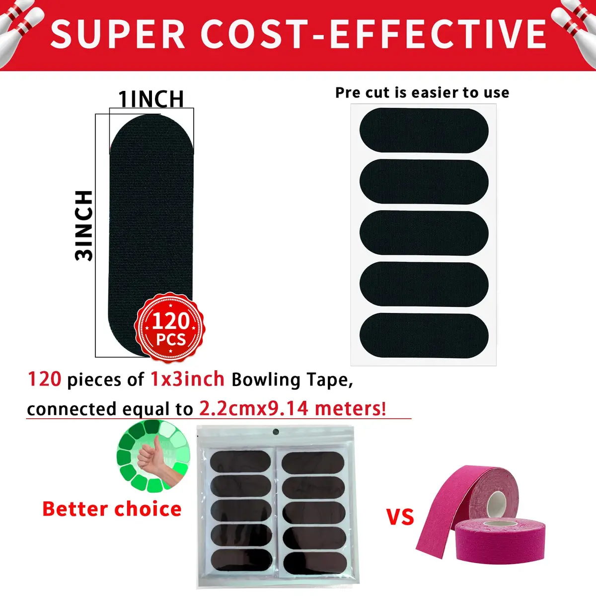 Birllaid Bowling Thumb Tape 120PCS Black | Elastic Cotton Sport Support - view 2