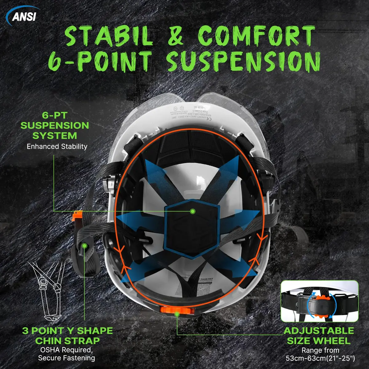 Aolamegs Hard Hats Construction OSHA Approved - ANSI Z89.1 Reflective White Hard Hat with Visor, 53-63cm | ABS Safety Helmet for Adults - view 5