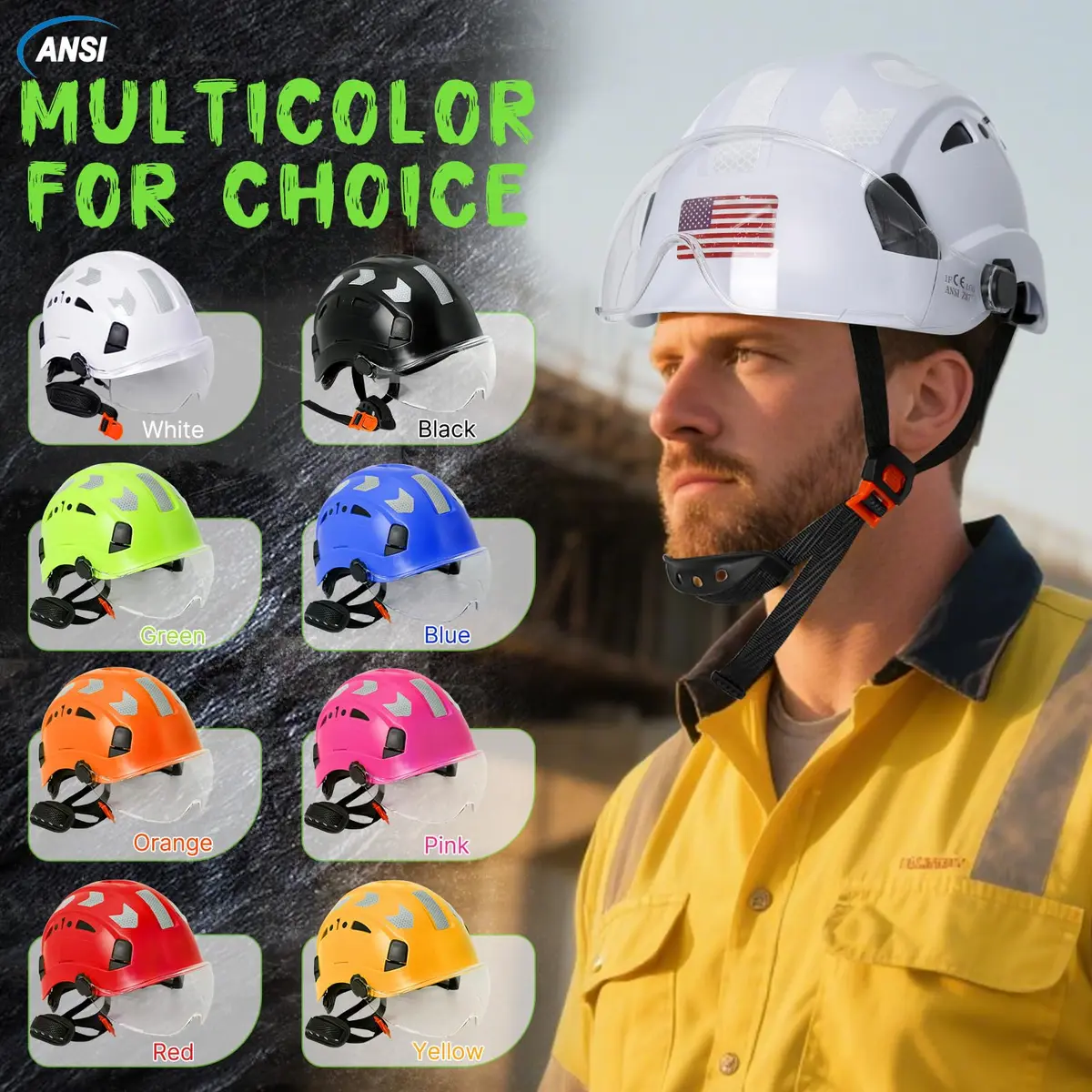 Aolamegs Hard Hats Construction OSHA Approved - ANSI Z89.1 Reflective White Hard Hat with Visor, 53-63cm | ABS Safety Helmet for Adults - view 8
