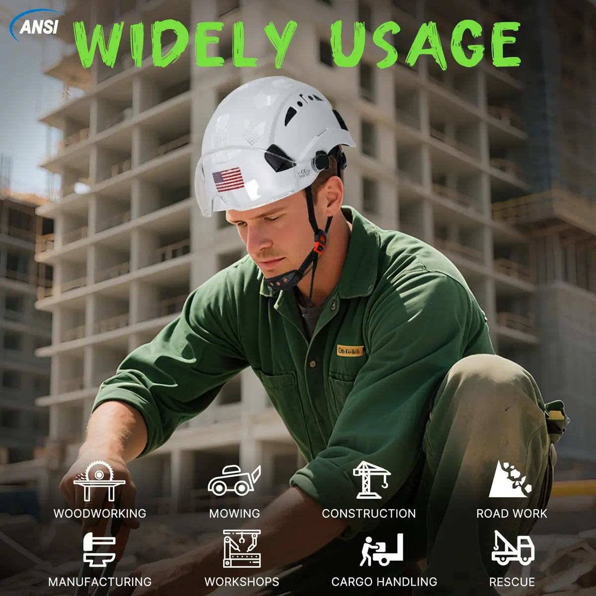 Aolamegs Hard Hats Construction OSHA Approved - ANSI Z89.1 Reflective White Hard Hat with Visor, 53-63cm | ABS Safety Helmet for Adults - view 9