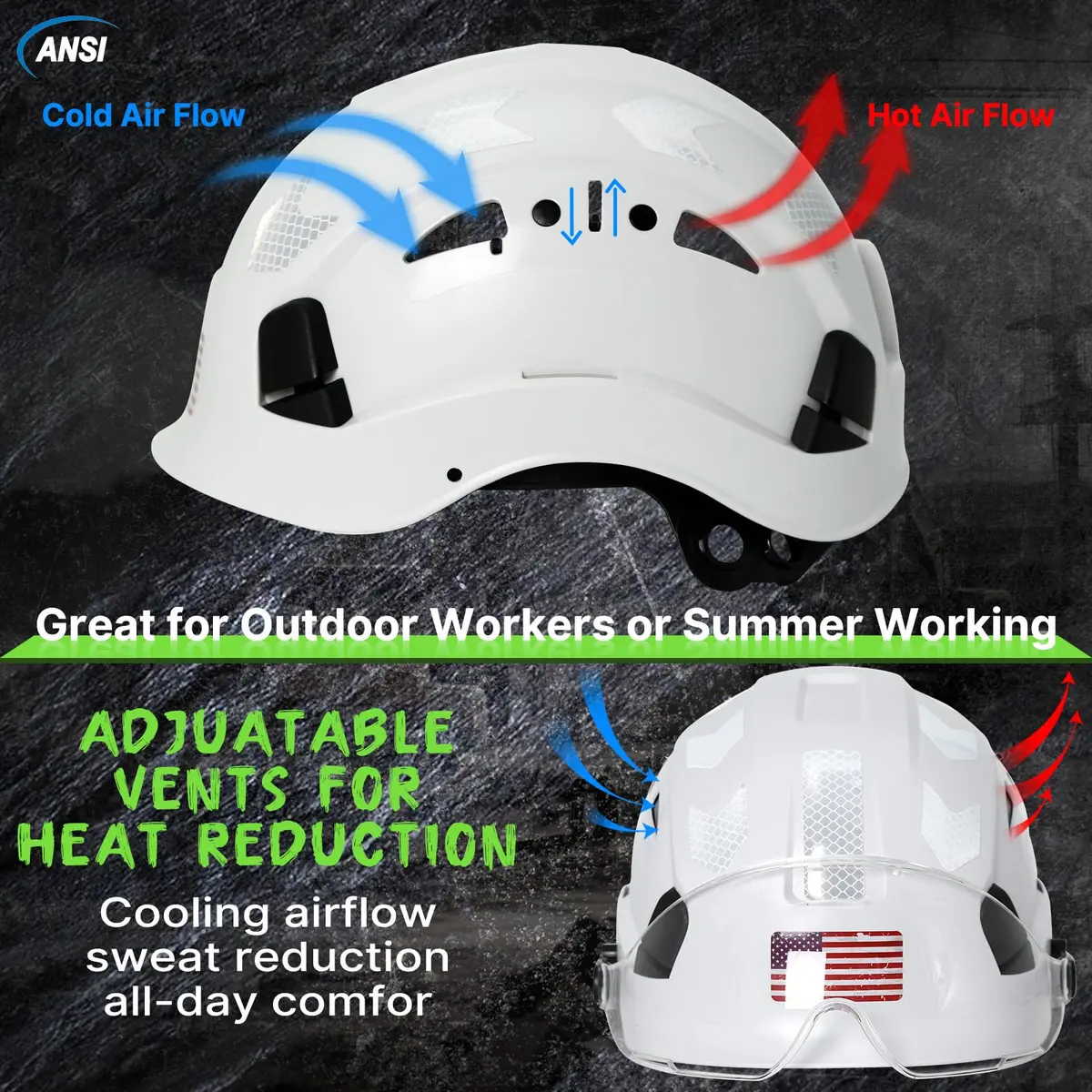 Aolamegs Hard Hats Construction OSHA Approved - ANSI Z89.1 Reflective White Hard Hat with Visor, 53-63cm | ABS Safety Helmet for Adults - view 3