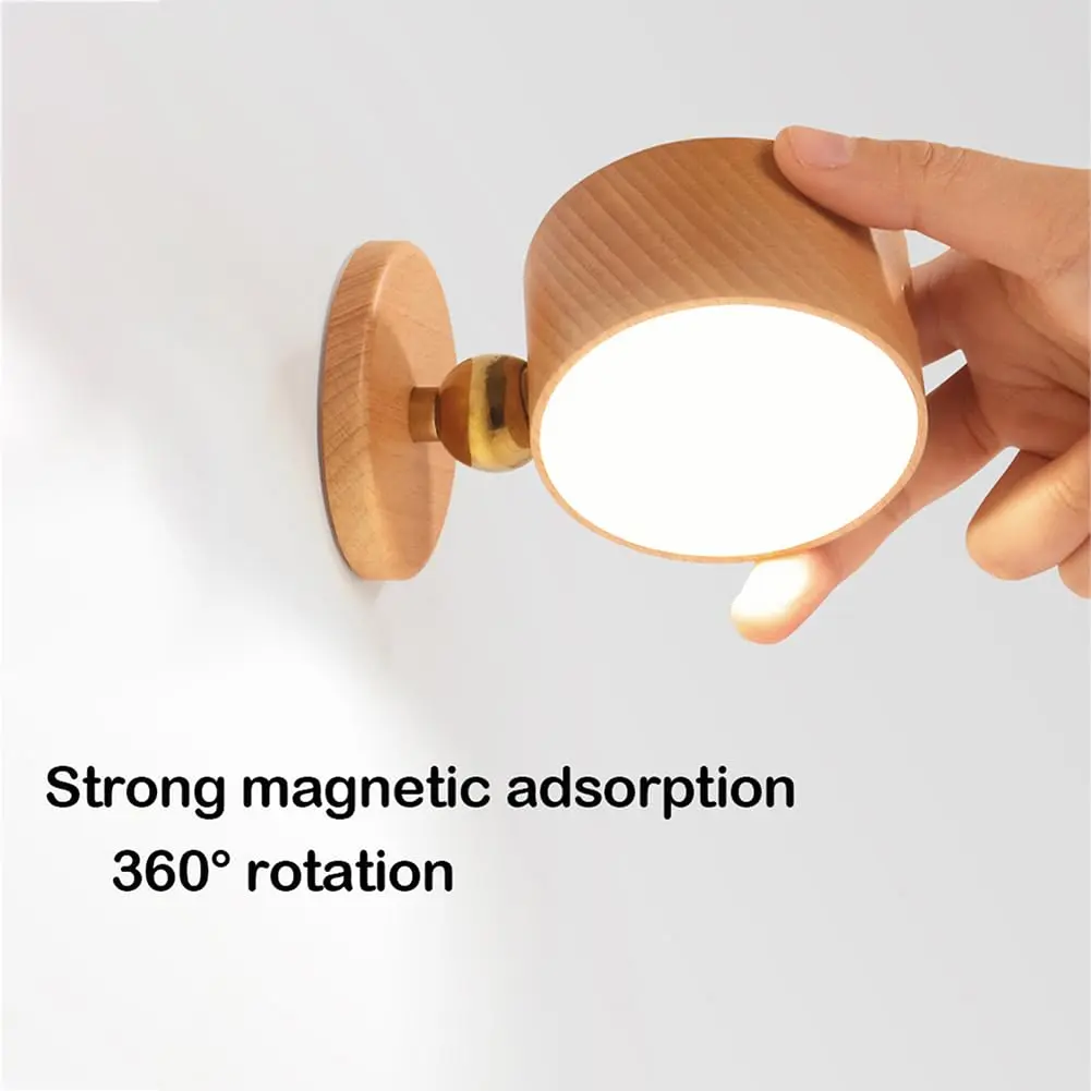 LANDGOO Wood Wall Sconce Bedside Lamp Rechargeable Night Light | Natural Wood, Dimmable, Portable, 4000K - view 5