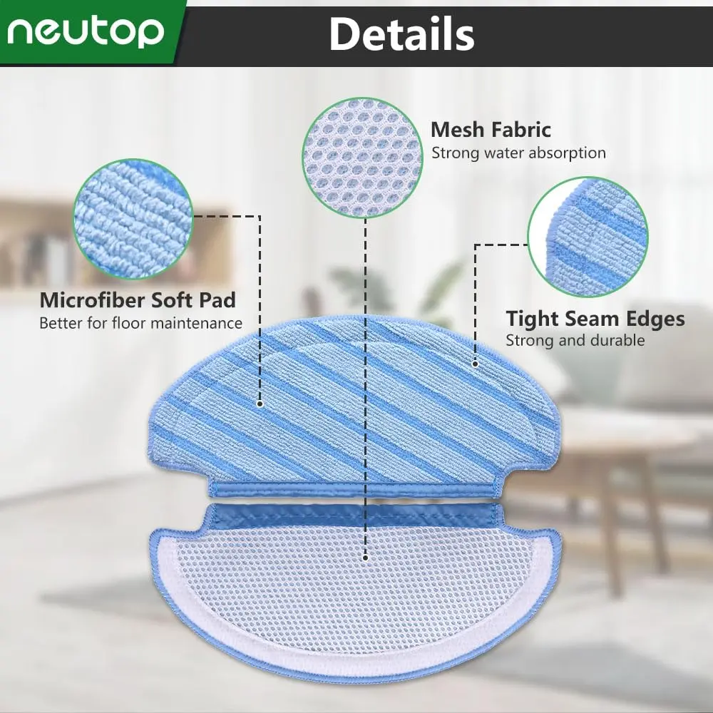 neutop Washable Mop Pads for Ecovacs Deebot T8 N8 N10 Series | Reusable Microfiber Replacement Pads - view 3