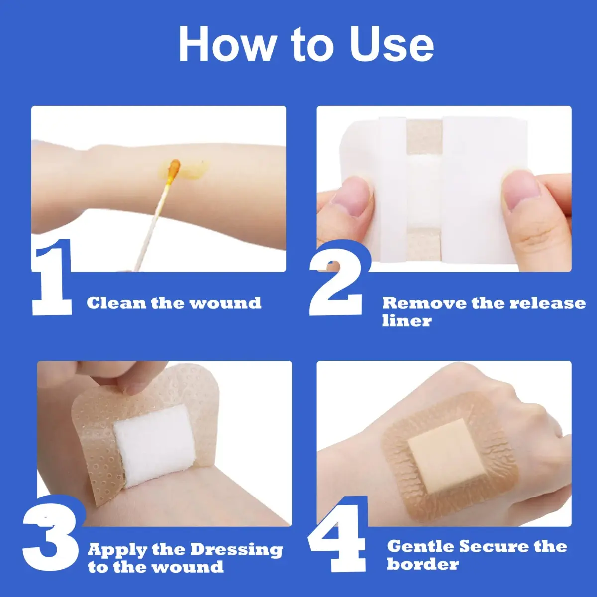 Niceful Silicone Foam Dressing Gentle Border 2"x2" (5cm x 5cm) | 5-Layer Absorbency for Moderate to High Exudate Wounds - view 6