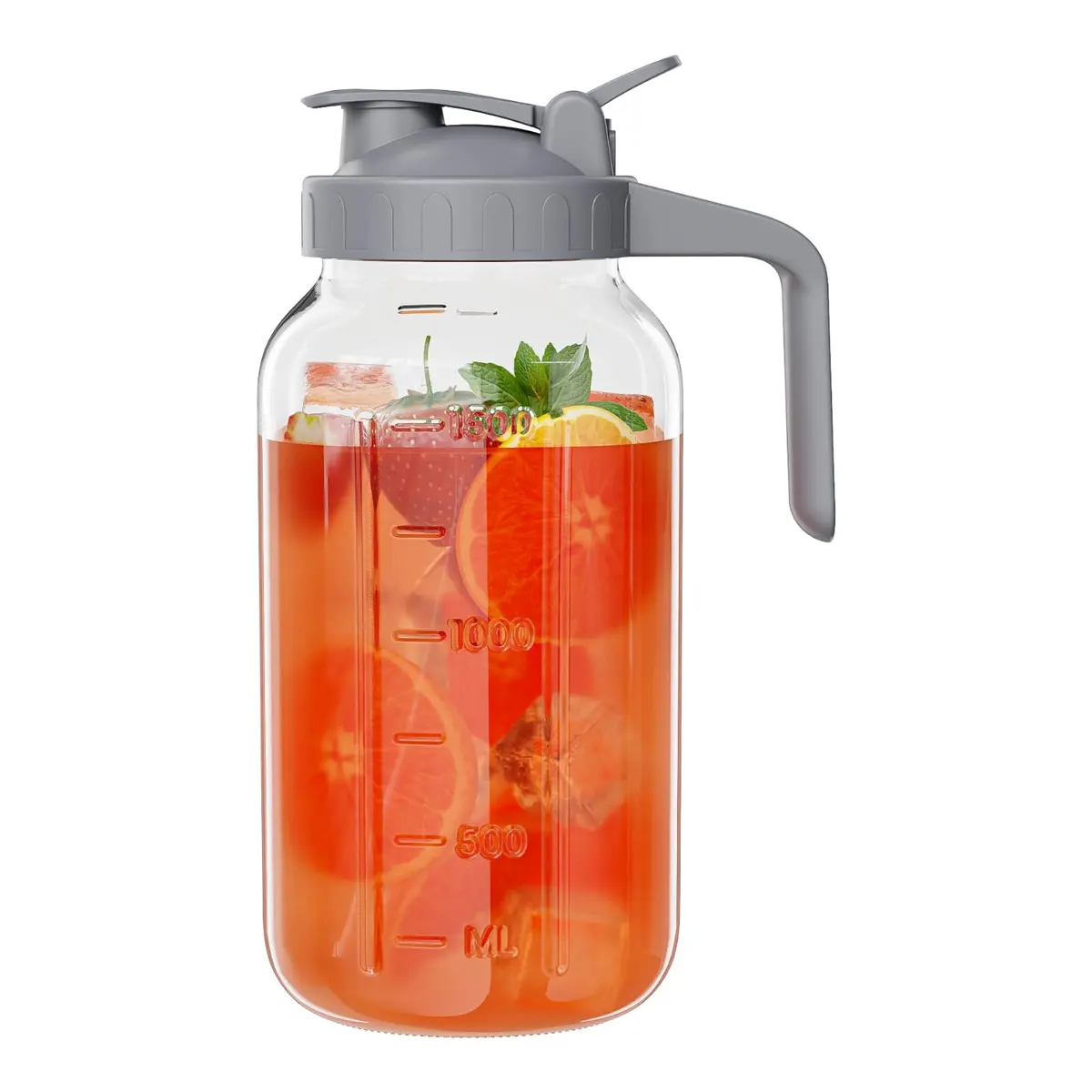JunVpic Glass Pitcher with lid, 64 oz Wide Mouth Mason Jar | Leakproof, Heavy Duty Glass, Easy to Clean - main product image