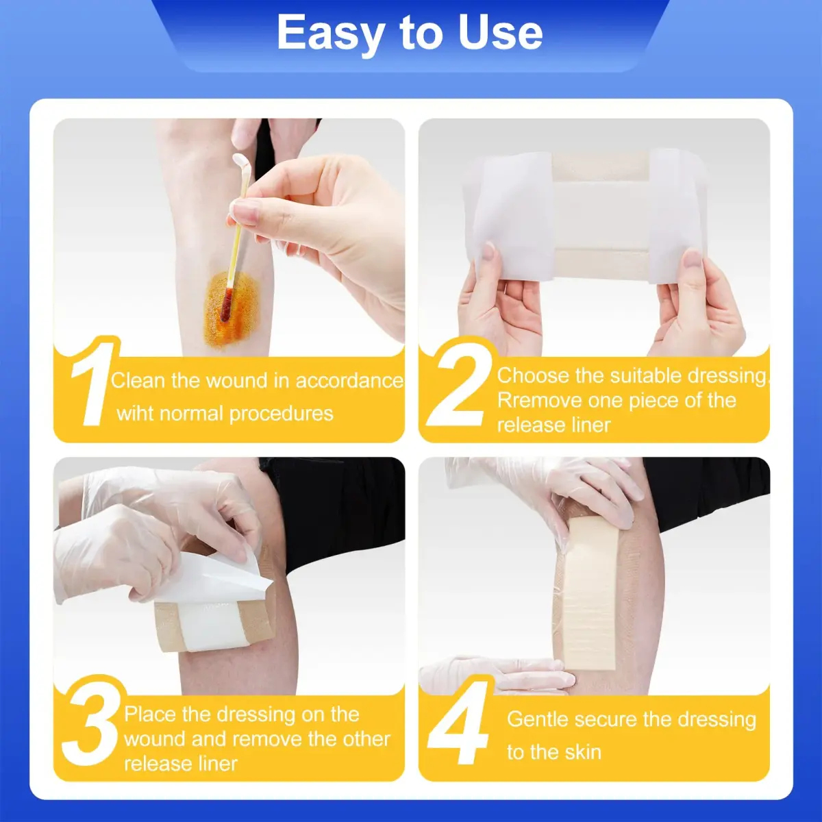Niceful Silicone Foam Dressing 4"x8" (10 Count) | Large Sterile Wound Care Pads for Bed Sores & Post-Surgery - view 6
