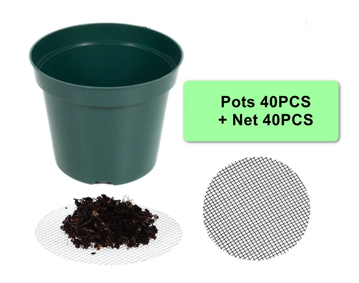 RooTrimmer 40 Pack 4 Inch Plastic Nursery Pots with Mesh Pad, Green | Sturdy & Reusable for Indoor/Outdoor Planting - view 3