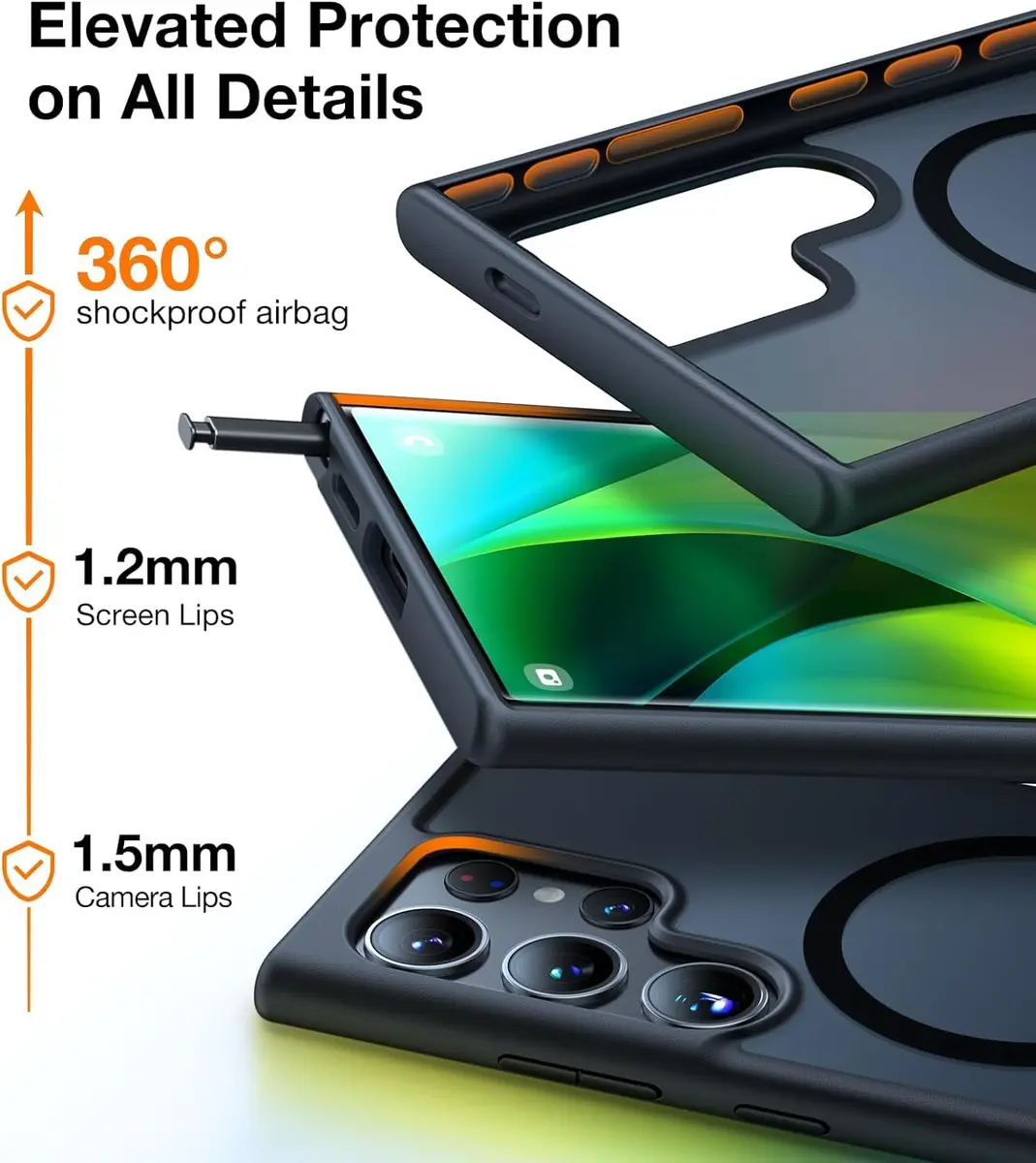 TORRAS Magnetic Shockproof Case for Samsung Galaxy S23 Ultra | 1.5mm Raised Bezels, 12FT Drop Tested - view 3