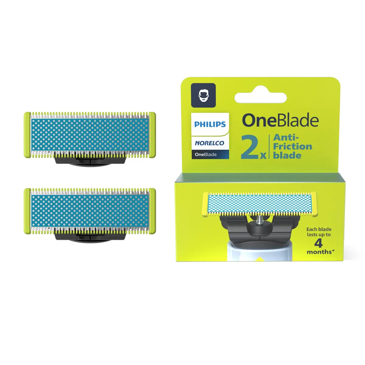 Norelco OneBlade Replacement Blades, Anti-Friction, 2 Pack | Up to 4 Months Durability, Micro Glass Beads Reduce Irritation - main product image