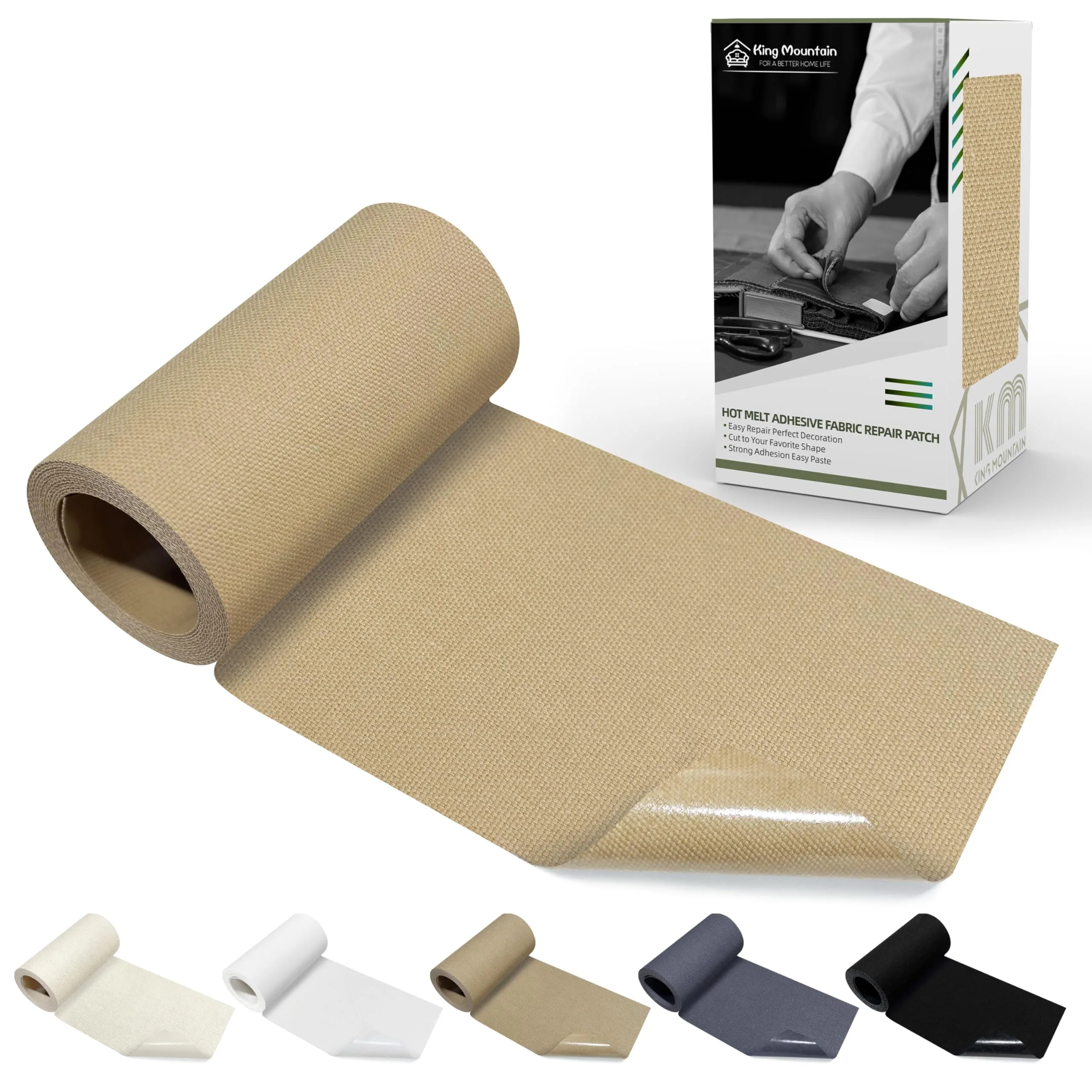 KING MOUNTAIN Canvas Iron-On Repair Patch Roll (3"x60" Camel) | Waterproof Fabric Mending for Sofas, Tents, Clothes - main product image