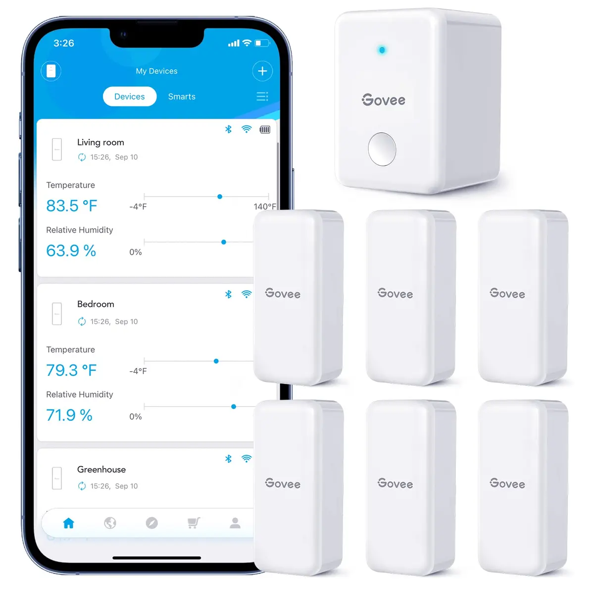 Govee Hygrometer Thermometer 6 Pack | Indoor & Outdoor Smart Gateway with App Alert - main product image