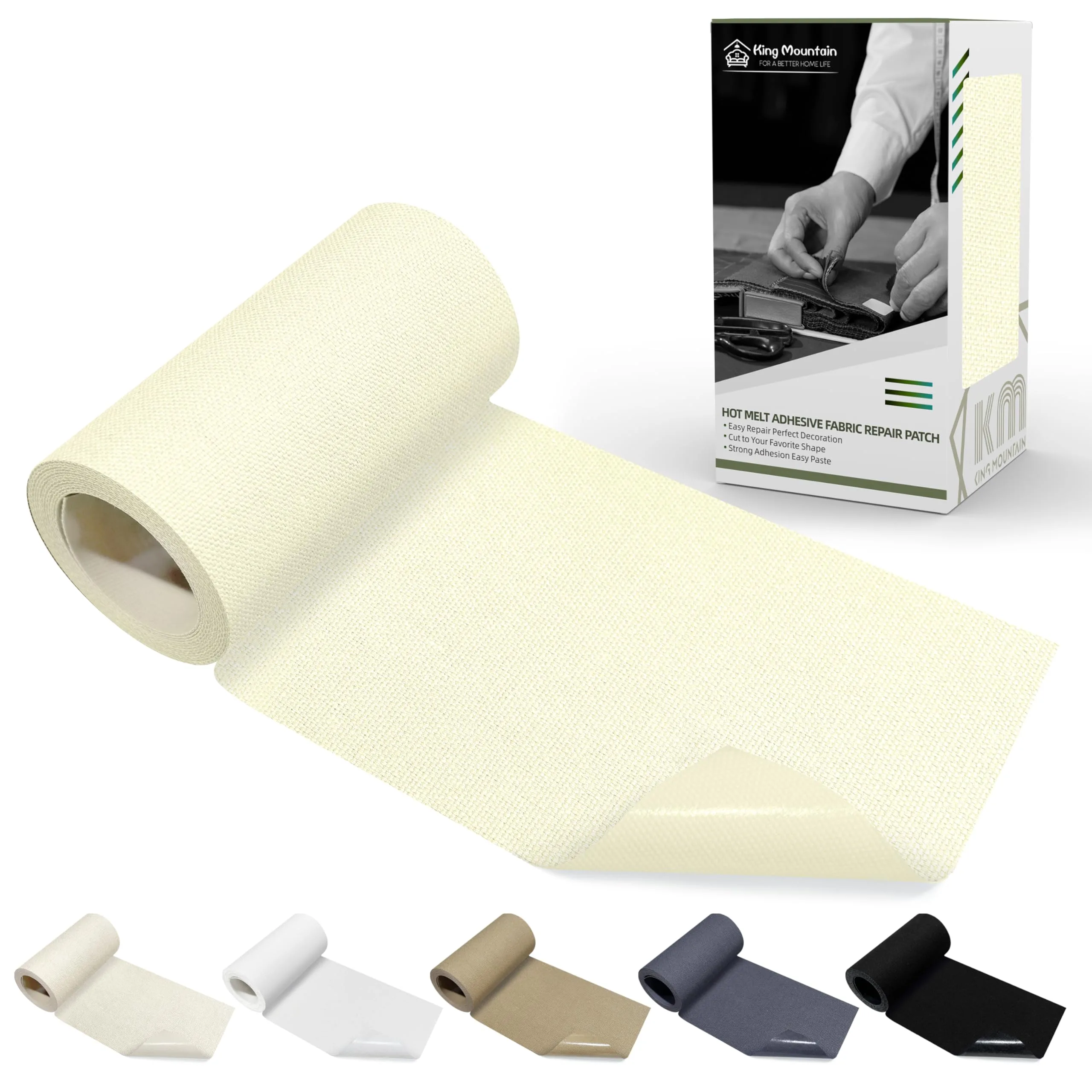KING MOUNTAIN Canvas Iron-on Repair Patch Roll (3"x60", Beige White) | USA-Sourced Waterproof Fabric Mending - main product image