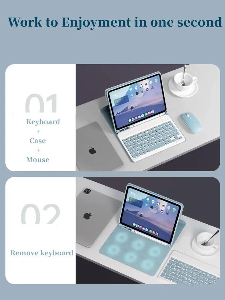 AnMengXinLing Blue Keyboard Case for iPad mini 5 (2019) with Mouse & Pencil Holder | Detachable Bluetooth Folio - view 3