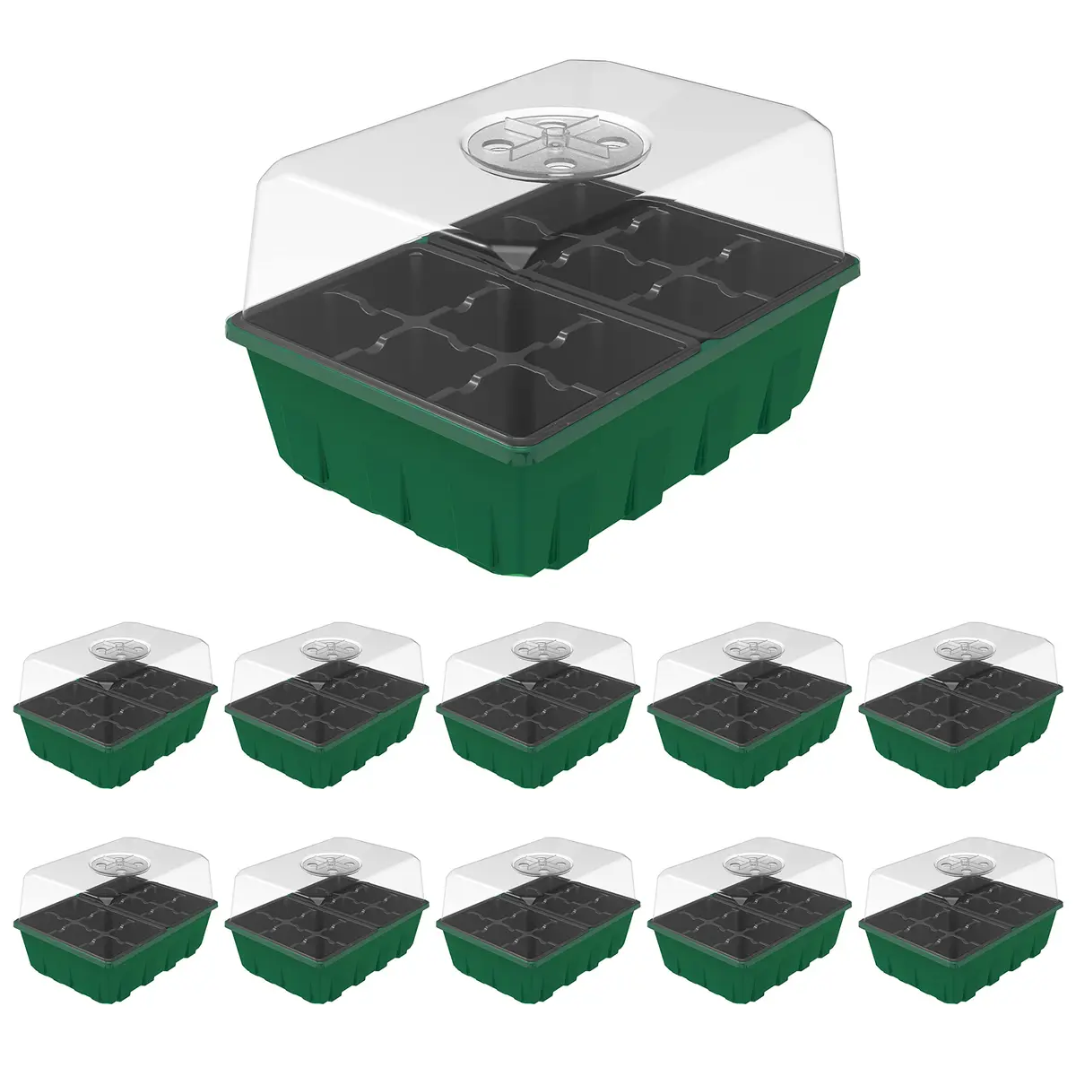 Gardzen 10 Pack Seed Starter Trays with Dome and Green Base 120 Cell | Grow Seedlings Indoors - main product image