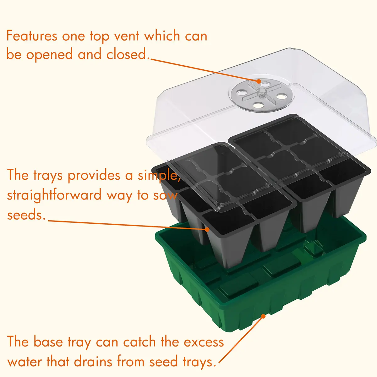 Gardzen 10 Pack Seed Starter Trays with Dome and Green Base 120 Cell | Grow Seedlings Indoors - view 5