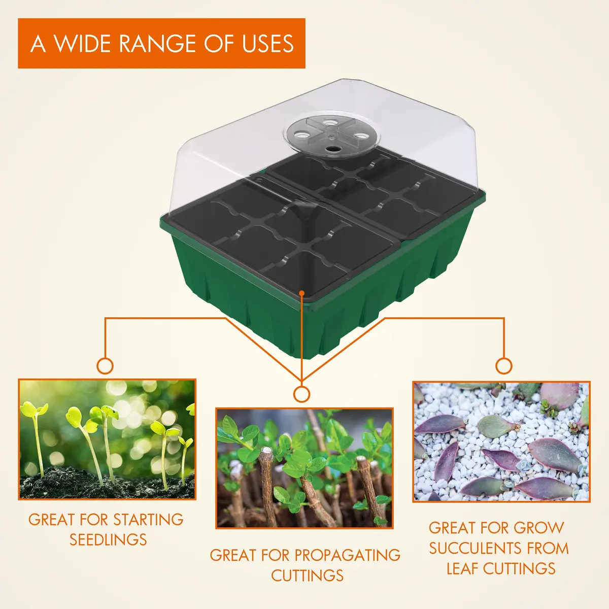 Gardzen 10 Pack Seed Starter Trays with Dome and Green Base 120 Cell | Grow Seedlings Indoors - view 2