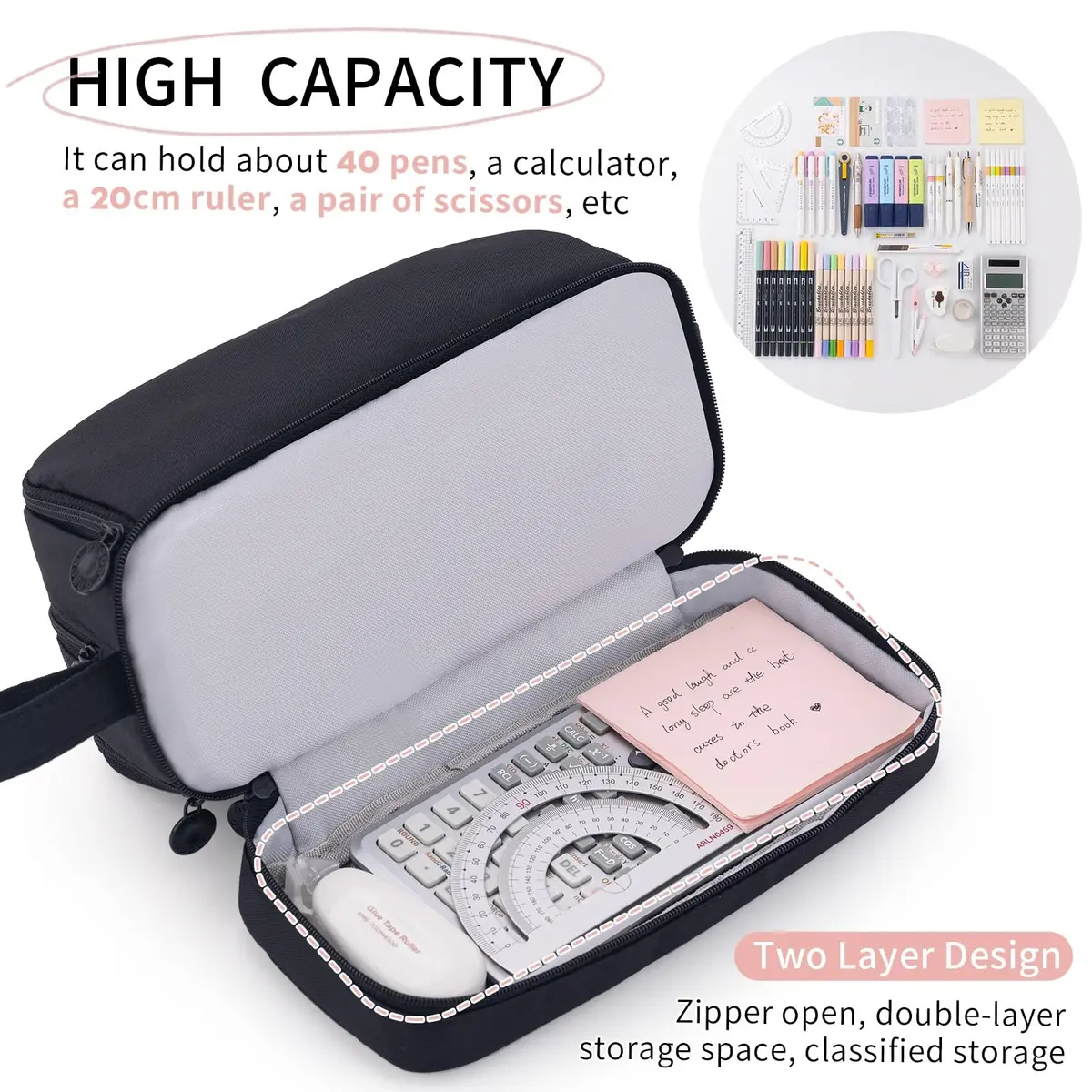 CICIMELON Large Capacity Pen Pencil Case with 4 Compartments | Multi-Slot School Organizer for Teens & Adults - view 3