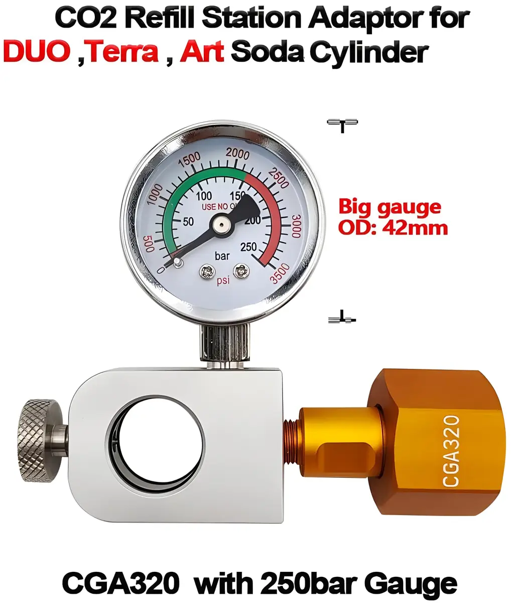 VaVoger Soda Co2 Refill Adapter with Pressure Gauge for Pink Co2 Cylinder | Compatible with DUO Terra Art Soda Co2 Tank - view 5