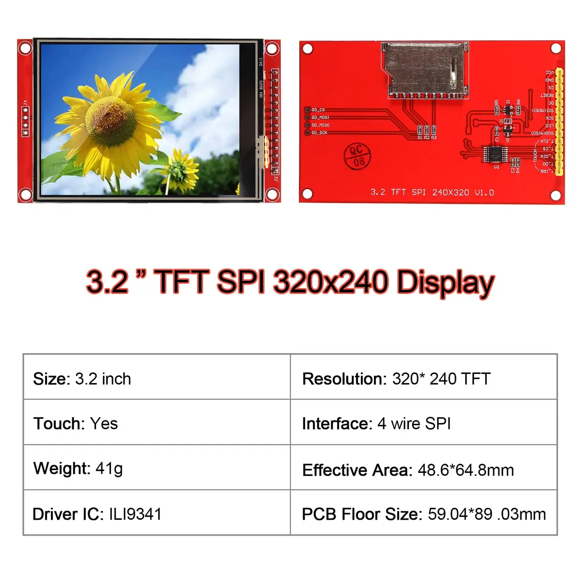 DIANN 3.2" SPI TFT LCD Touch Panel 320x240 | 5V/3.3V Display Module with Touch Pen - view 2