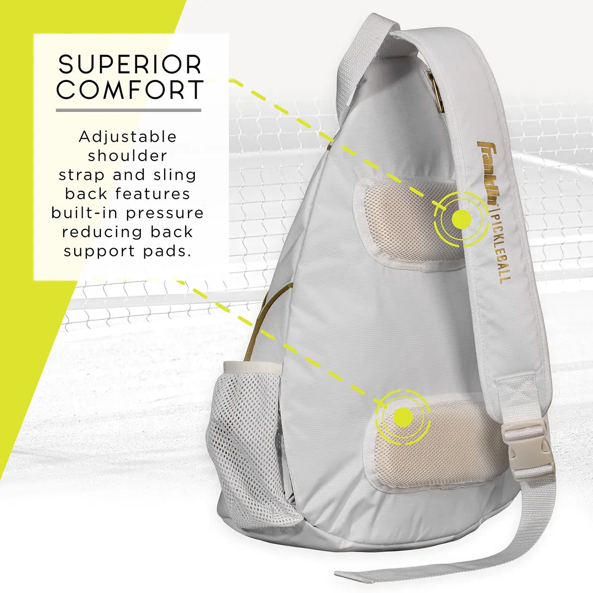 Franklin Sports Pickleball Sling Bag | Holds 6 Paddles, Weather-Resistant, Adjustable Strap, White/Gold - view 4