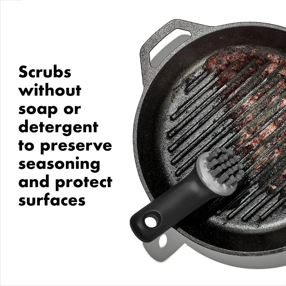 OXO Good Grips Cast Iron Scrub Brush | Gentle for Non-Stick & Heavy Duty for Cast Iron (1 EA) - view 6