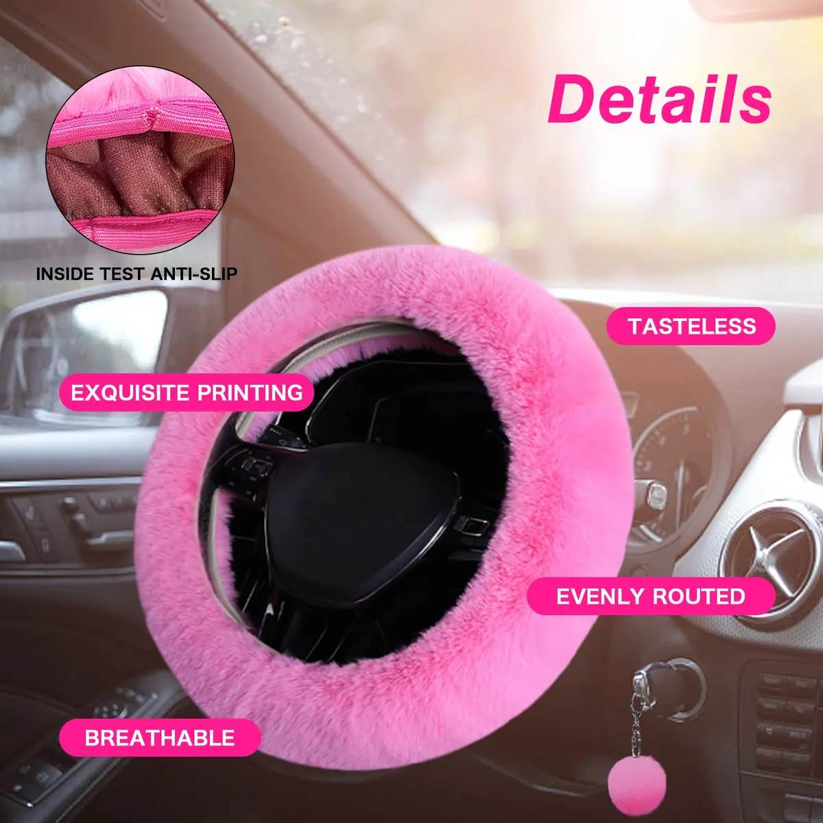 Wazzh Fluffy 15 inch Steering Wheel Cover Set | Girly Car Accessories for Women - view 5