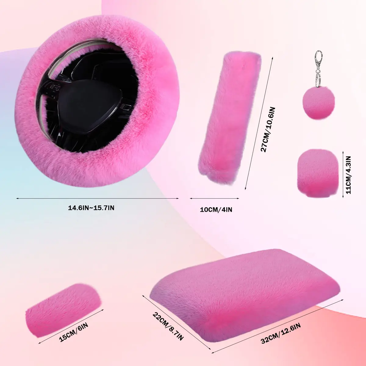 Wazzh Fluffy 15 inch Steering Wheel Cover Set | Girly Car Accessories for Women - view 6