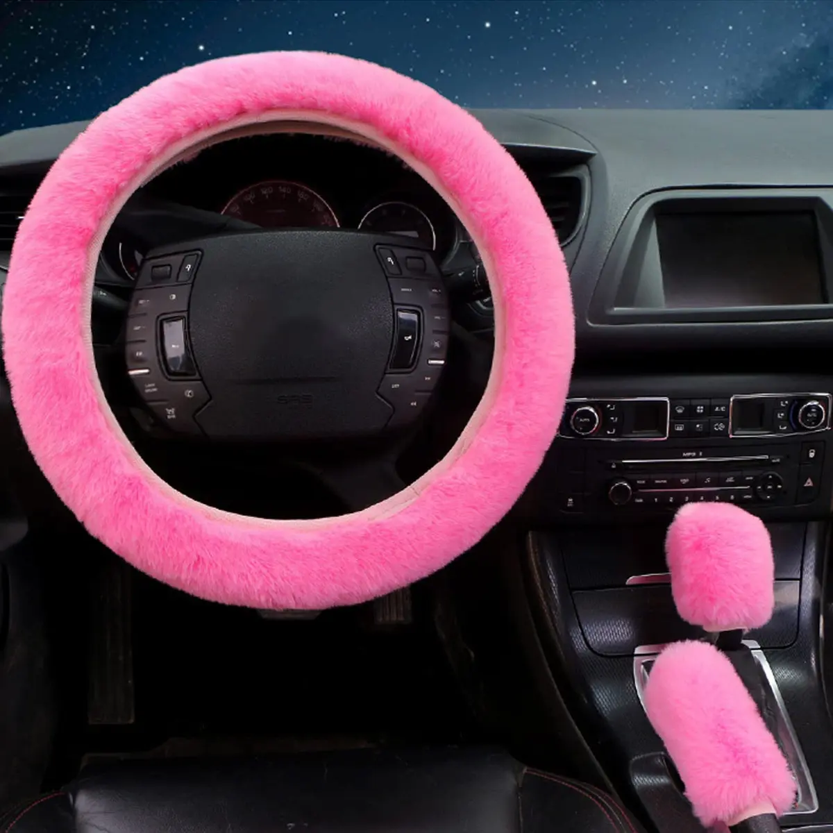 Wazzh Fluffy 15 inch Steering Wheel Cover Set | Girly Car Accessories for Women - view 2