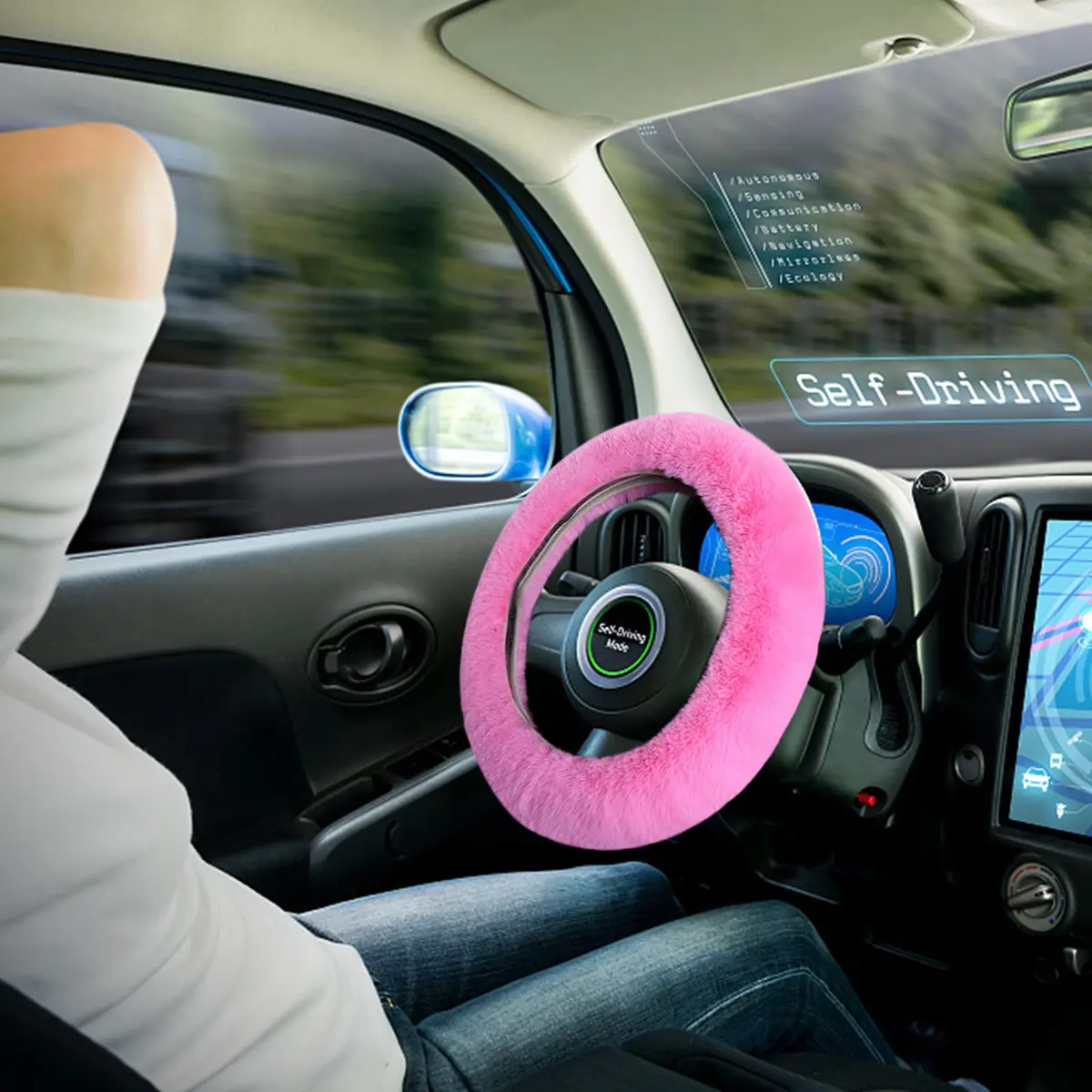 Wazzh Fluffy 15 inch Steering Wheel Cover Set | Girly Car Accessories for Women - view 4