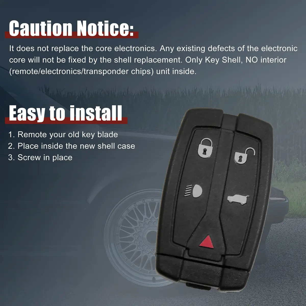X AUTOHAUX Car Key Shell Case for Land Rover Freelander Discovery 2 | 2pcs 5 Buttons, Black, Plastic & Metal - view 6