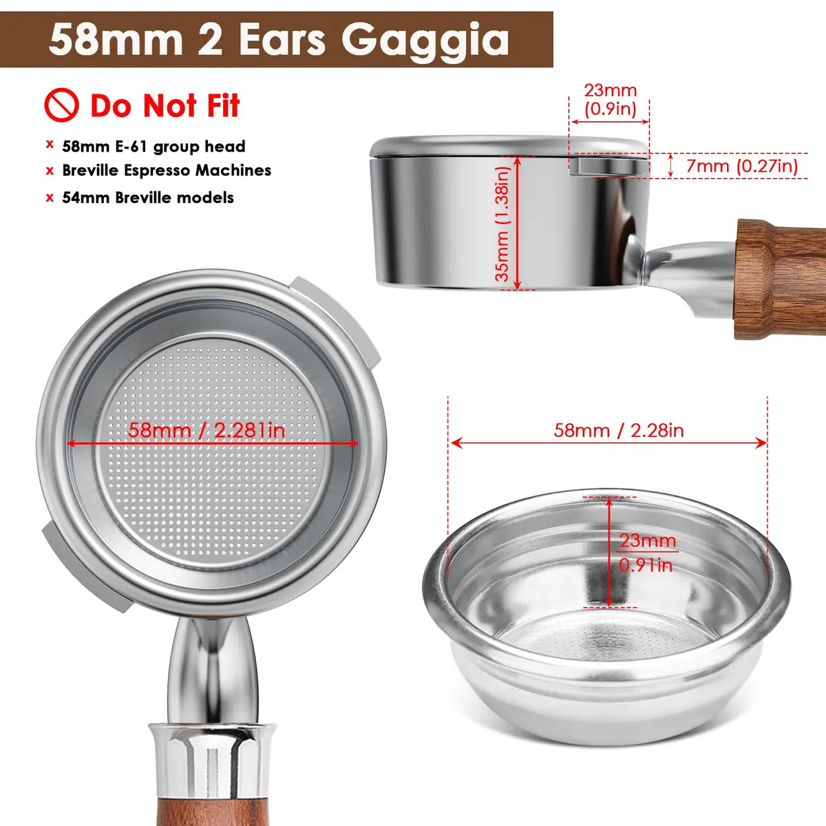YMWVH 58mm Bottomless Portafilter 2 Ears for Gaggia Espresso Machines | Perfect Extraction & Durability - view 2