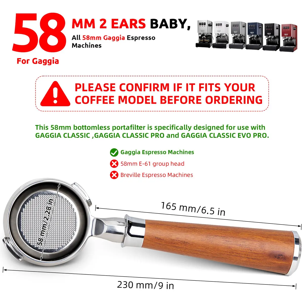 YMWVH 58mm Bottomless Portafilter 2 Ears for Gaggia Espresso Machines | Perfect Extraction & Durability - view 3