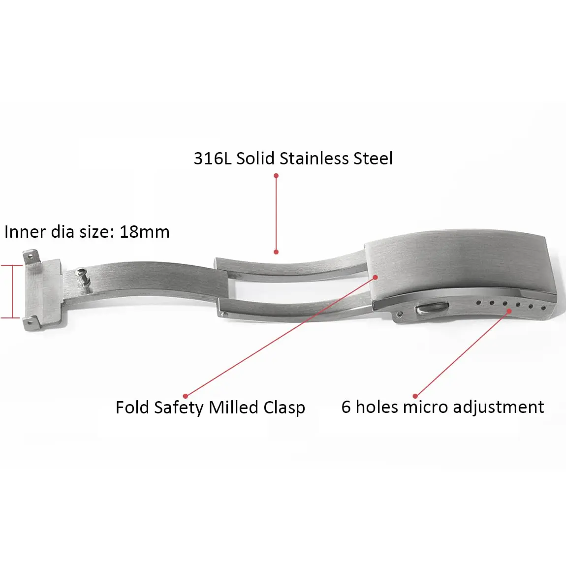 watchdives Watch Buckle 18mm Stainless Steel Silver Fold Safety Clasp | Durable & Adjustable - view 2
