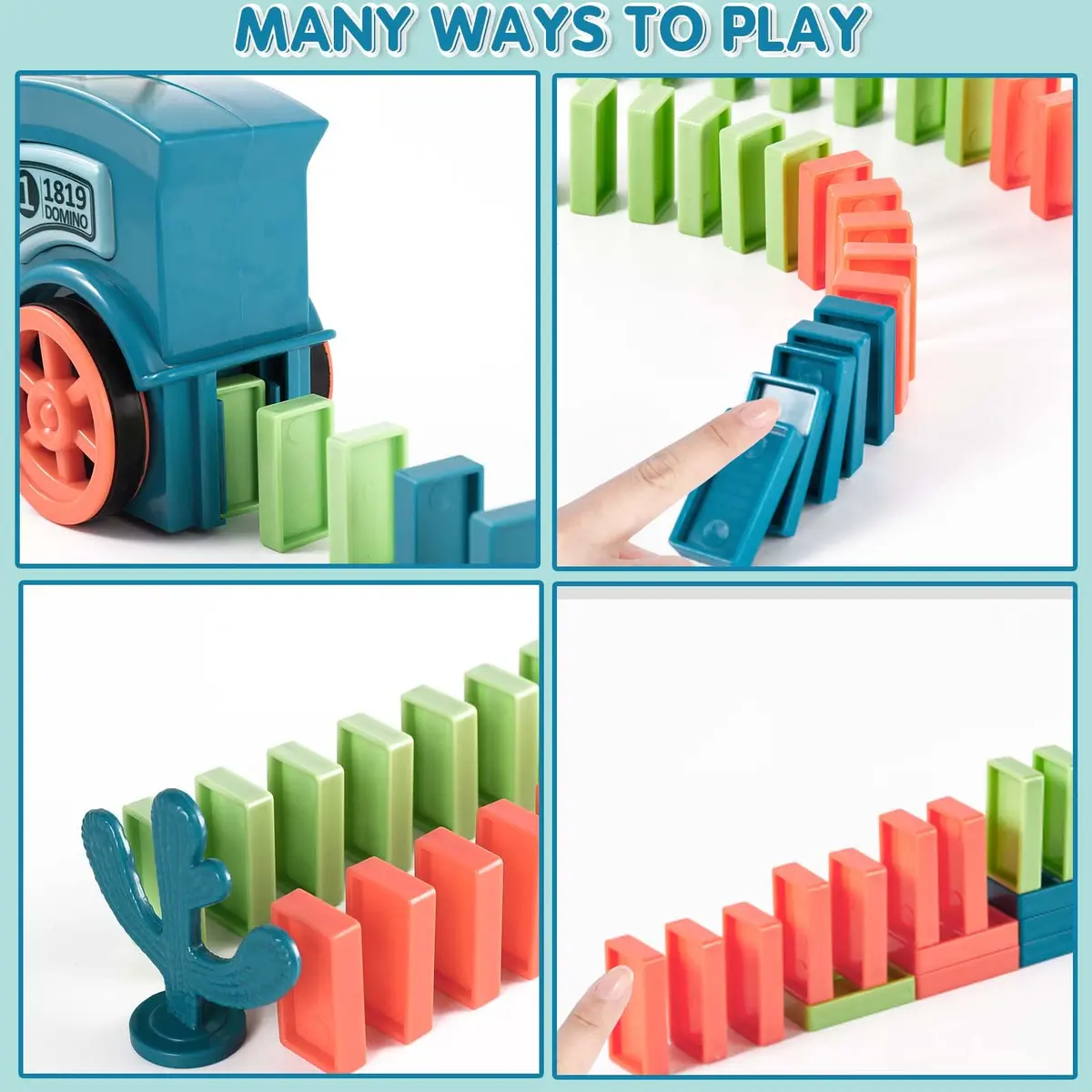 BAIWER Domino Train Toy with Lights & Music, 200 Dominoes & Cactus Spinner | Educational STEM Set for Kids 4-8 - view 5