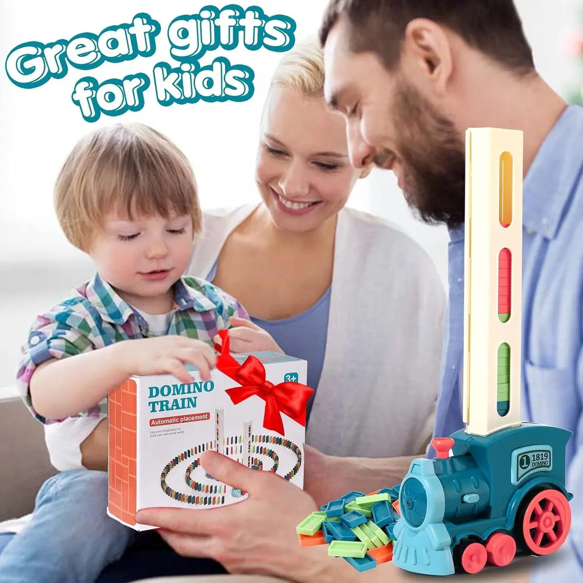 BAIWER Domino Train Toy with Lights & Music, 200 Dominoes & Cactus Spinner | Educational STEM Set for Kids 4-8 - view 6