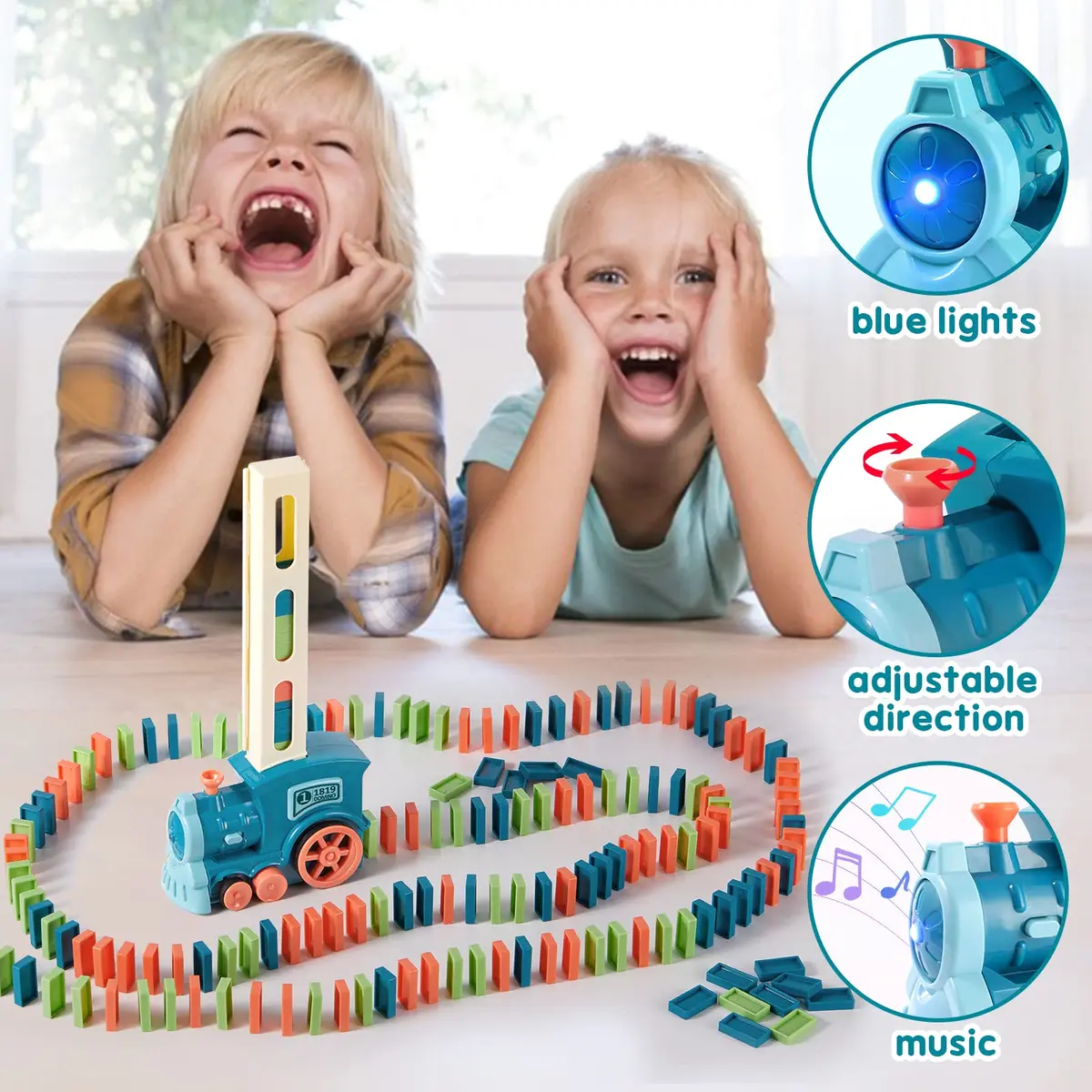 BAIWER Domino Train Toy with Lights & Music, 200 Dominoes & Cactus Spinner | Educational STEM Set for Kids 4-8 - view 2