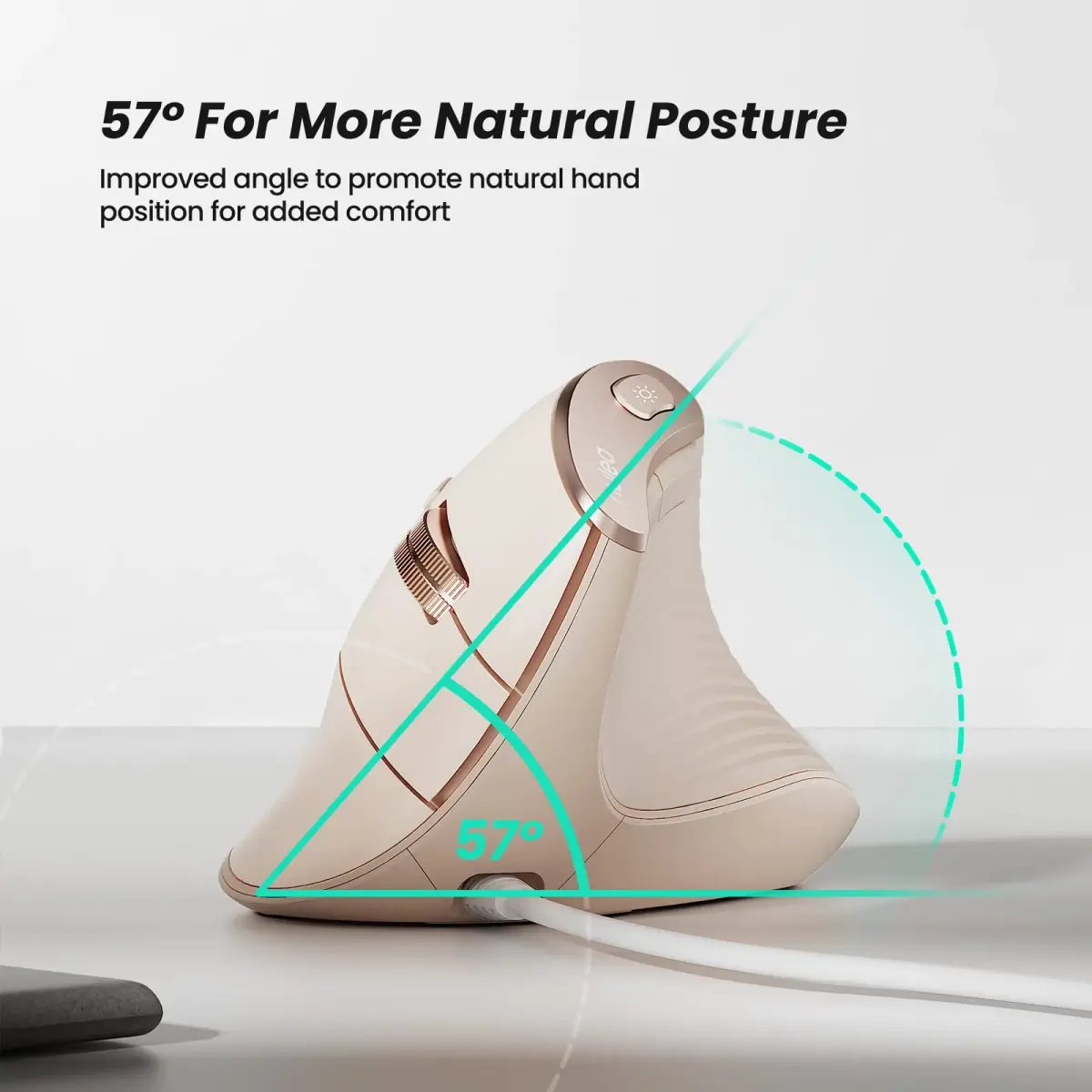 Nulea M504 Wired Vertical Ergonomic Mouse with 4-Level DPI & RGB Lighting | 1.8m Cable, Right Hand, Pink - view 3