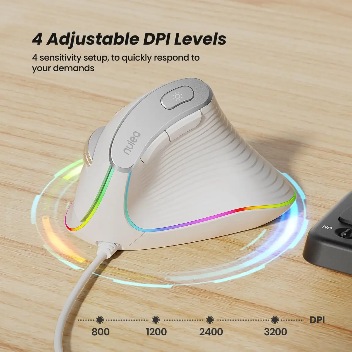 Nulea M504 Wired Vertical Ergonomic Mouse with 4-Level DPI & 11 RGB Modes | 191g (0.42 lb) - view 6