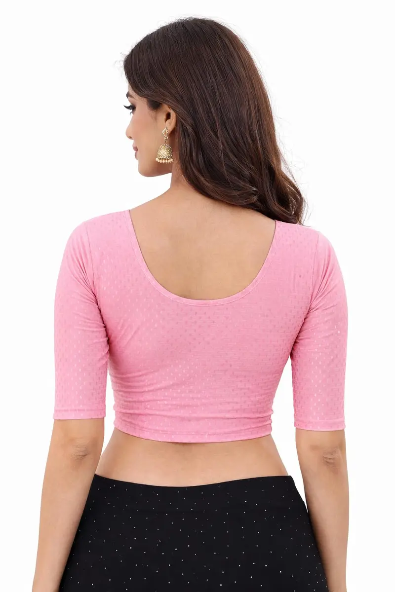 Fressia Fabrics Round Neck Pure Dobby Cotton Stretchable Elbow Sleeve Saree Blouse | 38 cm (15 inches) Chest - view 4