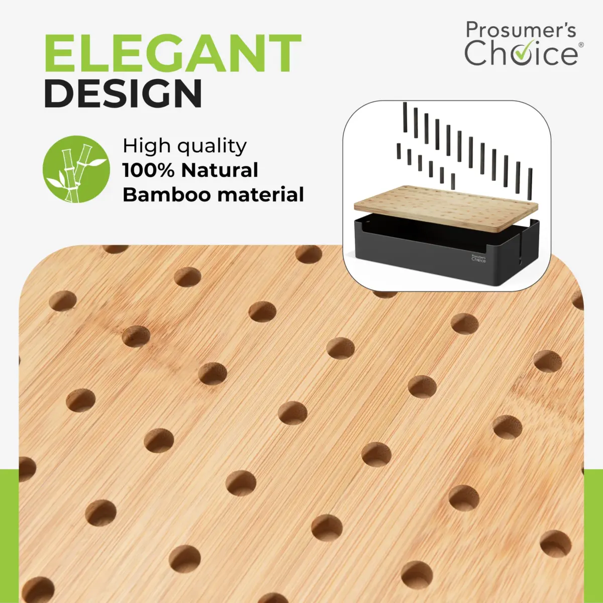 Prosumer's Choice Bamboo Charging Station Organizer for Multiple Devices - Metal & Bamboo Black 32cm (12.6") | Holds Power Strips & Cables - view 3