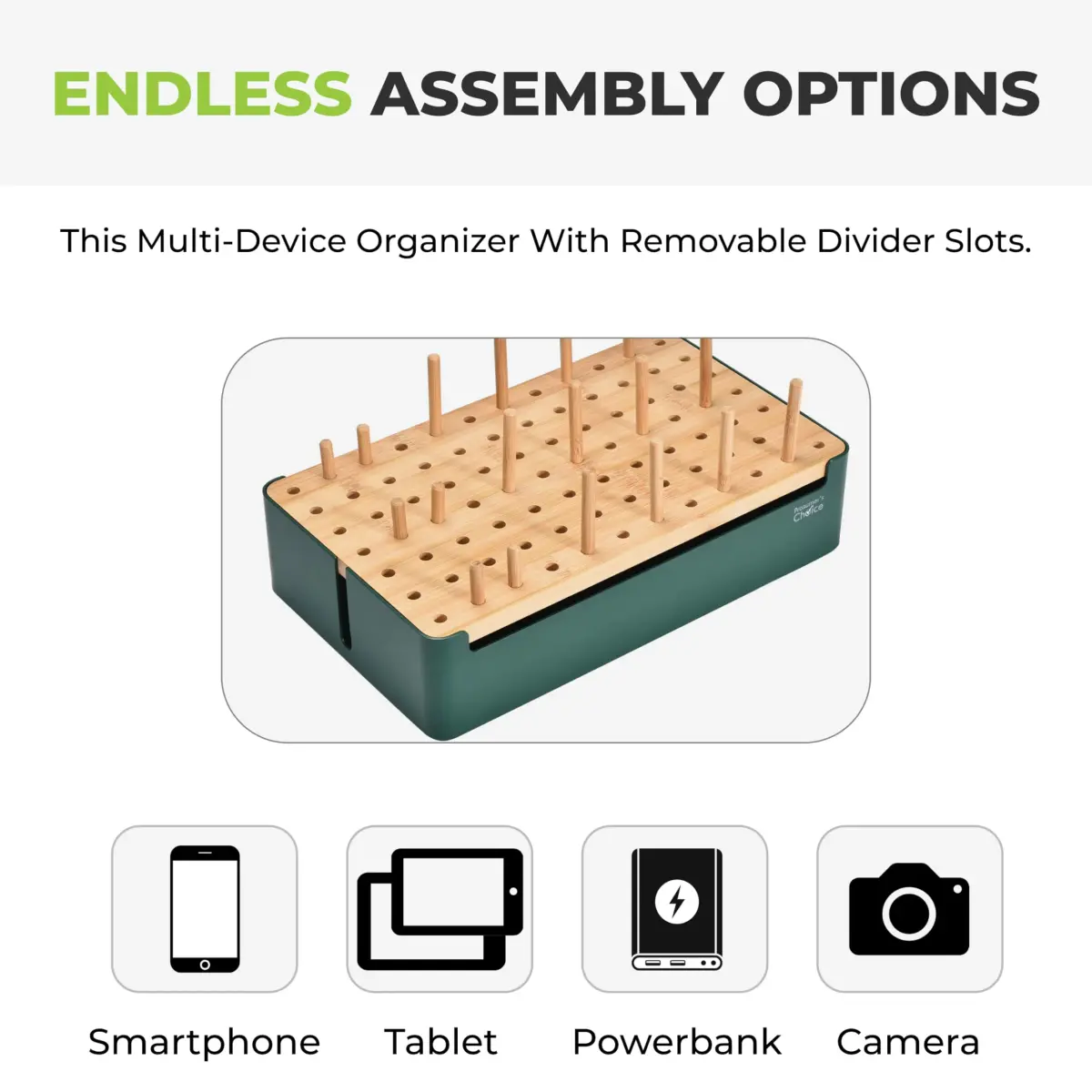 Prosumer's Choice Bamboo Charging Station Organizer 35.7 cm (14.06 in) | Conceals Power Strips for Multiple Devices - view 5
