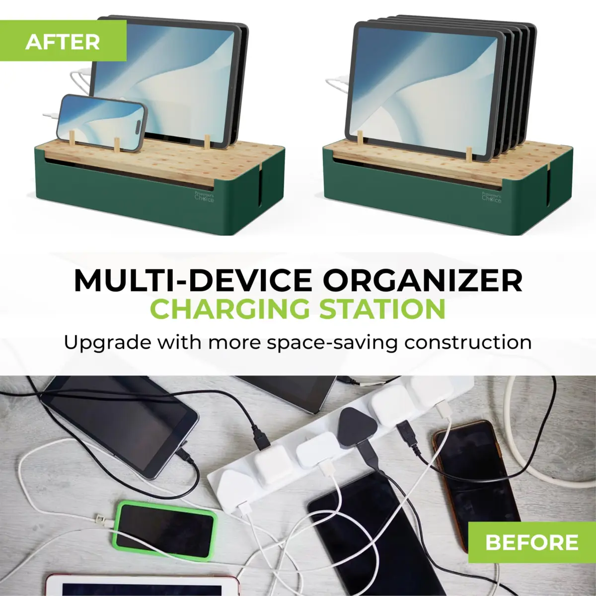 Prosumer's Choice Bamboo Charging Station Organizer 35.7 cm (14.06 in) | Conceals Power Strips for Multiple Devices - view 2