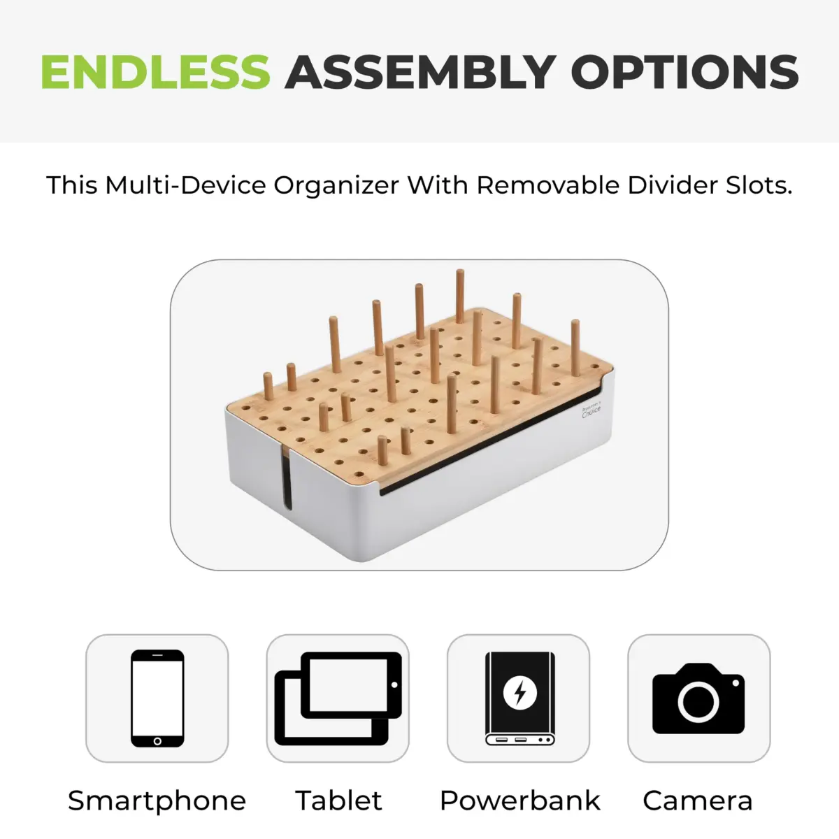 Prosumer's Choice Bamboo Charging Station Organizer with Removable Dividers | 220V Compatible Desk Docking Station for Phones, Tablets, Laptops - view 5