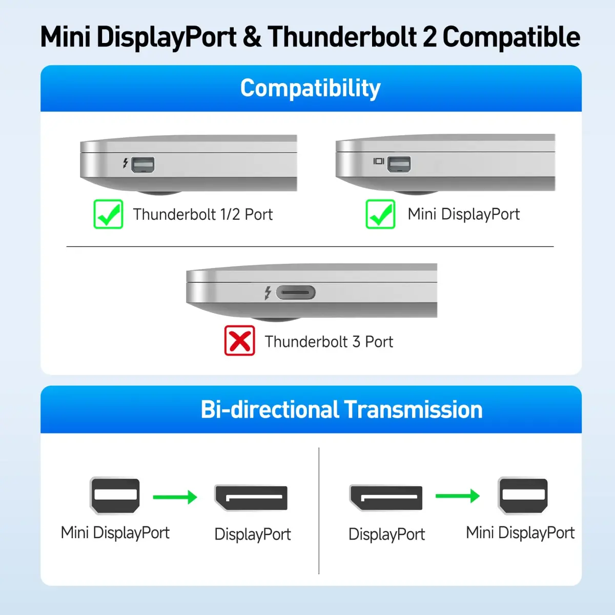 Cable Matters 2-Pack 8K Mini DisplayPort to DisplayPort 1.4 Adapter | 8K@60Hz, 4K@120Hz, Thunderbolt 2 Compatible - view 6