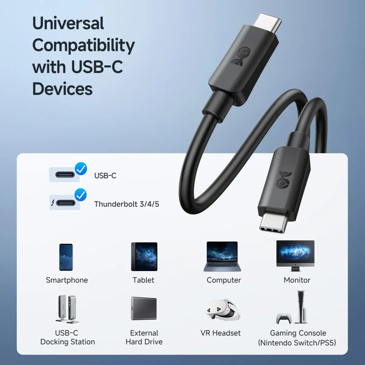 Cable Matters 20Gbps USB C to USB C Monitor Cable 0.9m (3ft) | Supports 8K@30Hz, 4K@120Hz Video, 240W Charging, 20Gbps Data - view 5