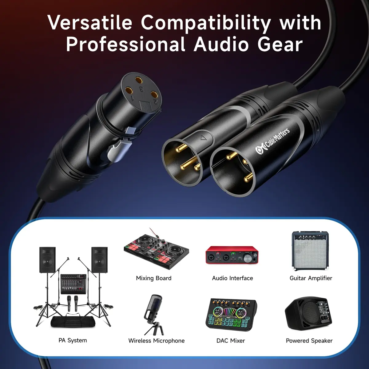 Cable Matters 2-Pack XLR Splitter Cable, Female to 2X Male, 0.46m (1.5ft) | Noise-Free Balanced Audio - view 3